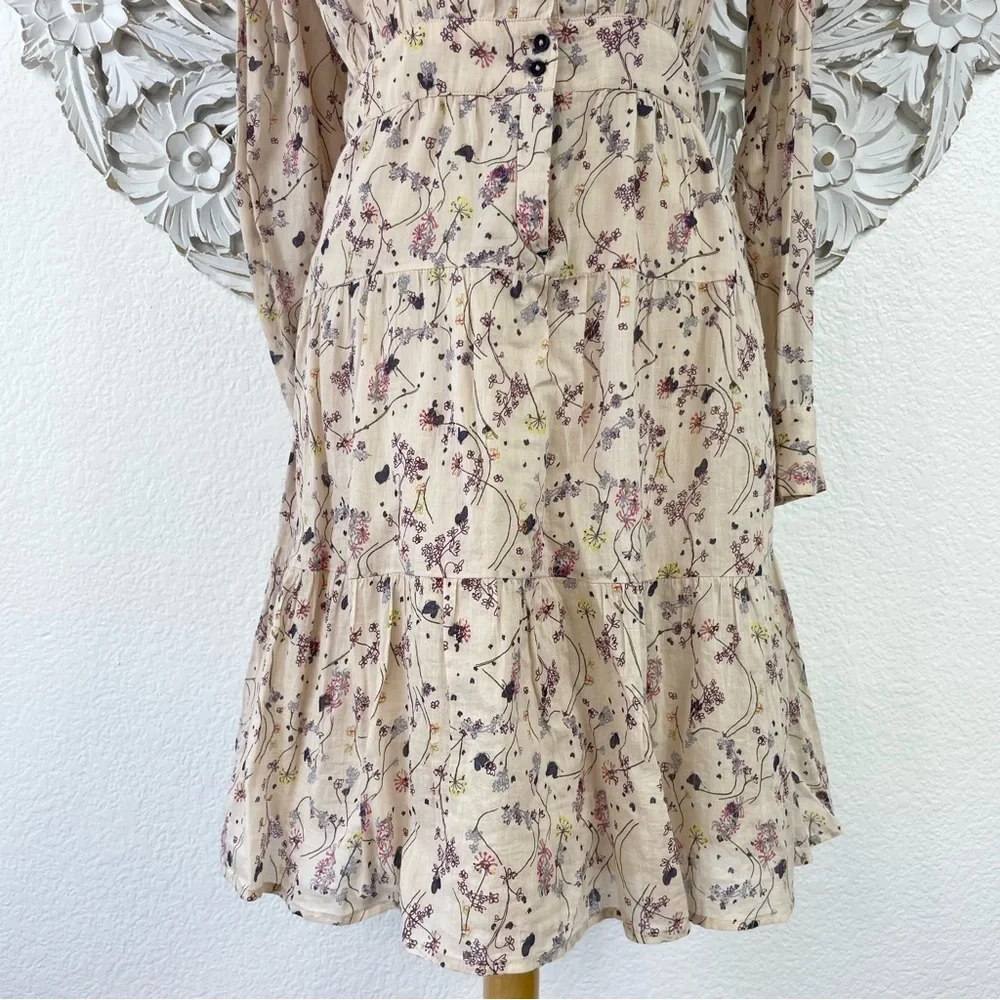 {BA&SH} Belle Pleated Ruffle Floral Cotton-Gauze Dress, Size L, NWT